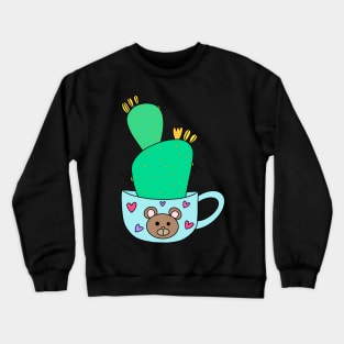 Cute Cactus Design #137: Green Cactus With Yellow Flowers In Cute Bear Mug Crewneck Sweatshirt